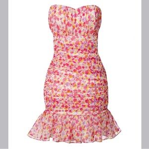 Adeirlina Pink Floral On Jet Strapless Mini Dress Size XL NWT!